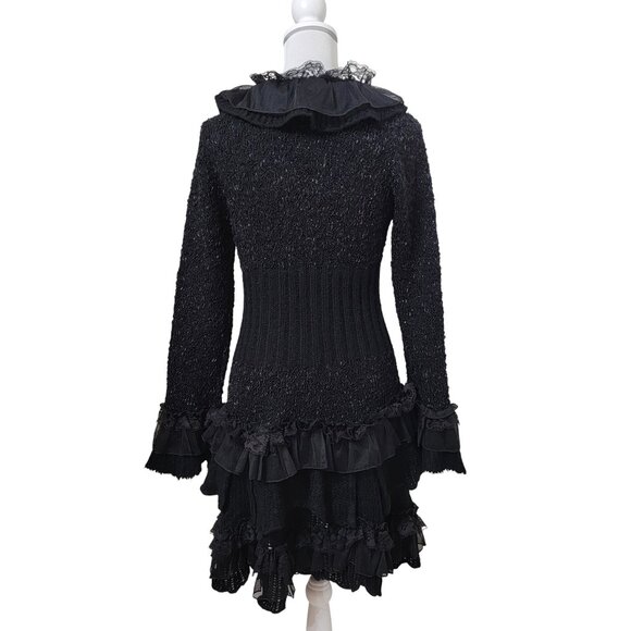 Cecico Size M Black Victorian Crochet Cardigan Gothic Steampunk Knit Sweater - Picture 5 of 16